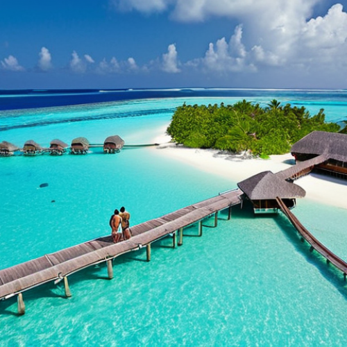 Home 6 **
A beautiful Maldivian resort with crystal clear turquoise water, white sand beaches, and overwater bungalows. Include diverse tourists enjoying various activities such as snorkeling, diving, and relaxing on the beach. Capture the essence of a luxurious and peaceful tropical vacation.
**