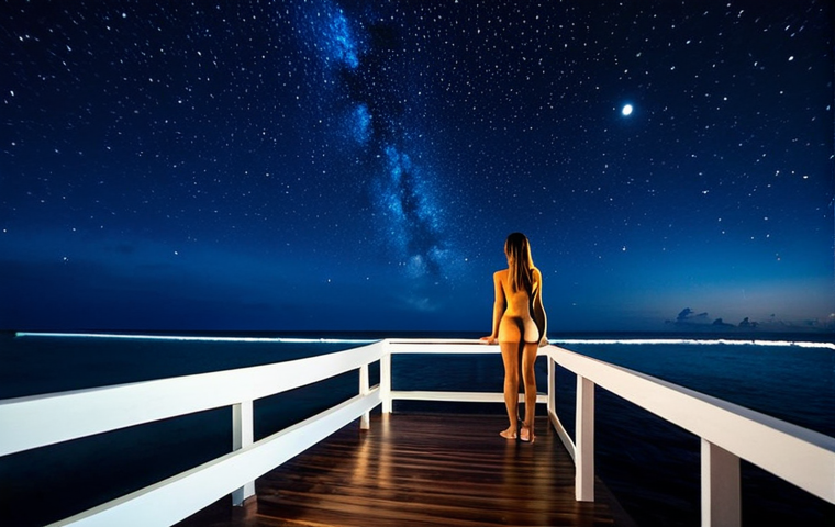 몰디브 별 관측 포인트 - Image Prompt 1: The Galactic Embrace** 몰디브 별 관측 포인트 - Image Prompt 1: The Galactic Embrace**