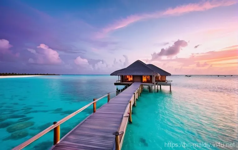 몰디브 관광수익 활용법 - **A Serene Maldivian Overwater Bungalow Retreat:**
A high-definition, photorealistic image captu...