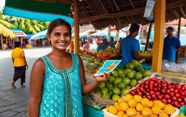 몰디브 디베히 배우기 - **Prompt:** A cheerful young female tourist with light brown hair, wearing a modest, knee-length sun...