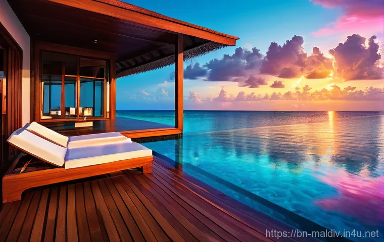 몰디브와 발리 비교 - Maldives Sunset Serenity**
"An incredibly luxurious overwater villa in the Maldives, bathed in the ...