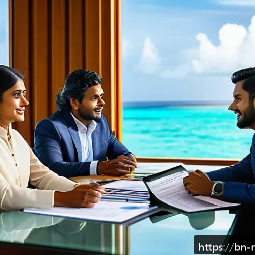 몰디브 무역 파트너 - A detailed business meeting scene in the Maldives featuring diverse local Bengali-speaking professio...